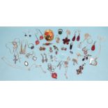 A quantity of silver-mounted jewellery, some set gemstones.