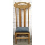 A craftsman-made oak 'Arts & Crafts' high-back dining chair in the style of Charles Rennie