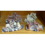 A collection of various Oriental carved soapstone figures and monkeys.
