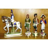 A collection of four Sitzendorf porcelain military figures: 'Murat', 'De Beauhamais', 'Ney' and '