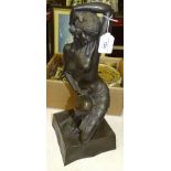 Unsigned, a contemporary bronzed cold-cast resin sculpture of a semi-naked female figure, kneeling