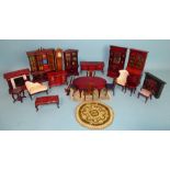 A quantity of doll's house furniture for a drawing room, dining room and hall, 22 items, (one