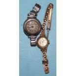 A lady's 9ct gold-cased wrist watch on plated bracelet and a lady's silver-cased wrist watch