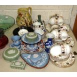 Thirty-eight pieces of B&S 'Warwick' decorated tea ware, a pair of Imari plates, 19.5cm diameter,