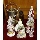 A plated spirit kettle on stand, with burner, a Royal Doulton figurine 'Heather' HN2956, a