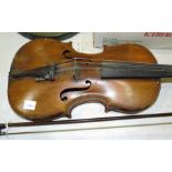 A full-size violin (a/f), with one-piece back and bow, (no case).