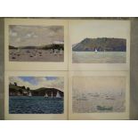 A collection of twelve works on paper, gouache and watercolour, depicting boats in an estuary, (