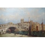 William Meadows (1825-1901) VIEW OF THE RIALTO BRIDGE, VENICE Signed oil on canvas, 49 x 74cm, (