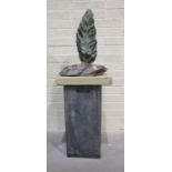 Bridget Dumper MA (Sculpture) SWA, a large polished stone sculpture 'Green Flame', 160cm high.