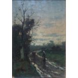 William Frederick Hulk (fl. 1875-1906) DRIVING CATTLE ALONG A COUNTRY LANE Signed oil on board, 18cm