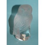 A Lalique frosted and clear glass owl paperweight, etched Lalique France to base, 9cm high and a