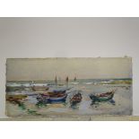 Frances A Chrystal STAITHES 1901 - FISHING BOATS BEACHED Signed unframed watercolour, 29 x 57cm, a