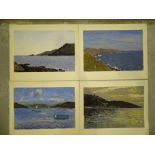 A collection of works on paper, mainly estuary and coastal scenes with boats.