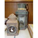 A copper masthead lamp, 40cm high and another lamp by Stevens & Sons, Darlington Works, 27cm
