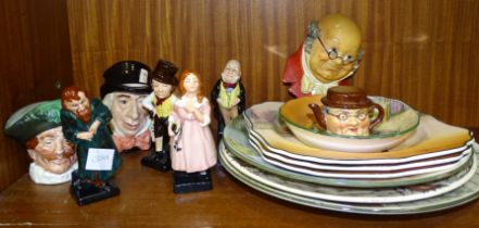 Four Royal Doulton Dickens figures: Fagin, Micawber, Sam Weller, Little Dorrit,  10.5cm high,