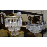 A circular metal-framed two-tier cut glass drop hanging light fitting, 44.5cm diameter, 29cm high,