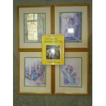 Four framed Beatrix Potter prints and a book, The Art of Beatrix Potter by Warne & Co.