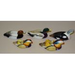 Five Beswick ducks, approved by Peter Scott: King Eider, Mallard, Pochard, Mandarin Duck 14cm, (af