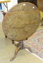 A mainly-18th century circular tilt-top table on barrel column and tripod base, a corner chair, a