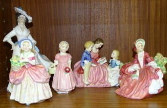 A collection of five Royal Doulton figurines: 'Margaret' HN2397, 'Lydia' HN1908, 'Cissie' HN1809, '