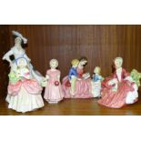 A collection of five Royal Doulton figurines: 'Margaret' HN2397, 'Lydia' HN1908, 'Cissie' HN1809, '