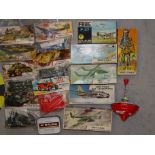 Seven bagged Airfix construction kits: tanks, armoured car, Model T Ford, etc, four boxed 72 scale