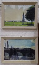 Figures on Plymouth Hoe with Drake Memorial, unsigned watercolour, 37 x 53cm, one other, a