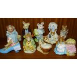 Eight Beswick Beatrix Potter figures, all with gold oval backstamp: Aunt Pettitoes, Pigling Bland,