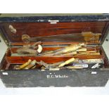A Norris style bronze, steel and mahogany plane, various shipwright's and other tools in tool box.