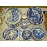 A Victorian blue and white square teapot stand, 20cm, a small rectangular willow pattern drainer,