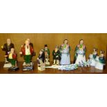 Thirteen Royal Harvey ceramic Dickensian figures, 13-19cm high and other ceramics.