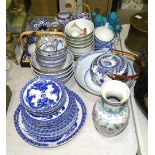 A collection of 20th century blue and white Oriental ceramics and a pair of turquoise ceramic
