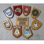 A bronze medallion Art. Comes De Wellington, in oak frame, ten ships and other plaques, a quantity