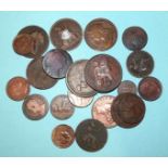 A collection of William IV and Queen Victoria bronze and copper coinage, 1831 and 1858 pennies, 1858