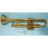 A King "Super 20" trumpet, brass-plated, engraved "King Super 20 H N White Co, Cleveland Ohio",