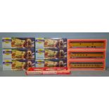 OO/HO gauge, six boxed Athearn coach kits, three boxed IHC coaches, (bogies missing from one and