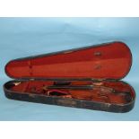 A late-19th century violin, two-piece back, labelled The Concert Violin and dated 1889, Hawkes &