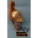 A 4th (Royal Irish) Dragoon Guards brass helmet with helmet plate, chin chain, white horse hair