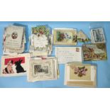 Approximately 120 Victorian and later greetings cards, including two boxed celluloid cards and a