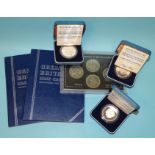 Three Royal Mail cased silver 1981 Royal Marriage crowns and a collection of mainly British coinage,