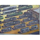 A 1950's British Railways poster "British Railways Locomotives", depicting twenty-one steam and