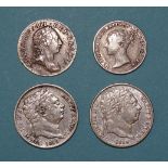 A George III 1762 Maundy threepence, a Victoria 1855 fourpence and two George III sixpences 1816 and