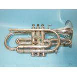 A Getzen Eterna silver-plated cornet, numbered EC825, (cased), (wrong mouthpiece).