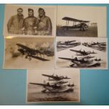 Five postcards: one of three WWI pilots W L Robinson VC, W J Tempest DSO and F Sowrey DSO, RPs of