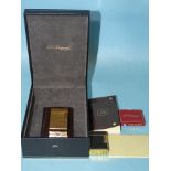An S T Dupont gold-plated pocket lighter with textured design, 5.6 x 3.3cm, (engraved BR to lid),