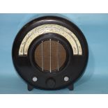 An Ekco type A.D.65 Bakelite radio receiver, 40cm high, (a/f), (no lead), design No.791423.