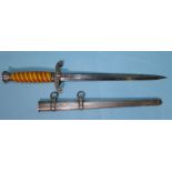 A German (Heer) army officer's dress dagger, the double-edged stiletto-style blade marked