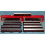 Hornby OO gauge, two boxed LMS Standard Period 3 corridor coaches, R4231A and R4232B and nine