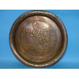 A copper circular advertising tray for Johnnie Walker Born Eighteen Twenty, Still Going Strong, 34cm