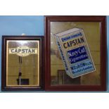 A vintage oak-framed mirror advertising WD & HO Wills Capstan Navy Cut Cigarettes, decorated with